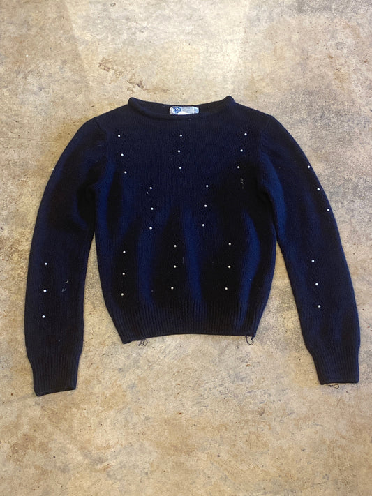 Honey Bunch Black Sweater with Pearls Medium Vintage