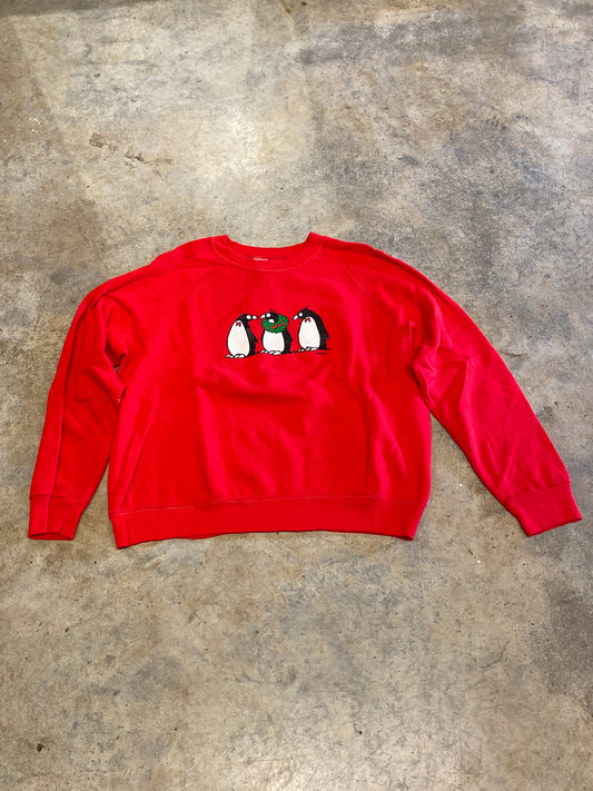 Unbranded Christmas 3 Penguins Red Crewneck Large Vintage Sweater