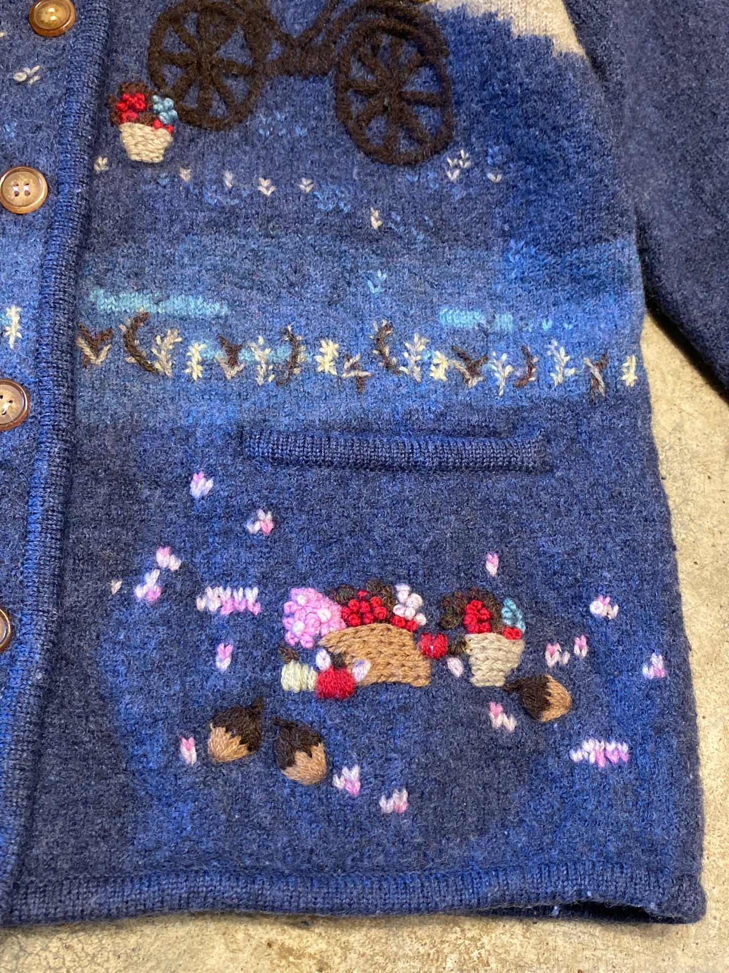 Tabi International Wool Blue Bicycle Design Knit Medium Button Up Sweater