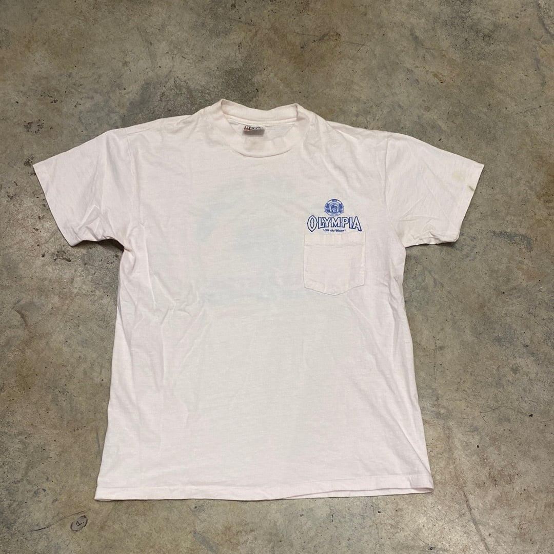 Hanes Beefy T Olympia I’m a Race Worker 1982 Light Green SS Vintage Shirt