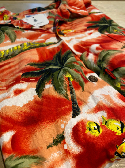 Hawaii Vintage Hawaiian Coral Red Button Up Large Shirt