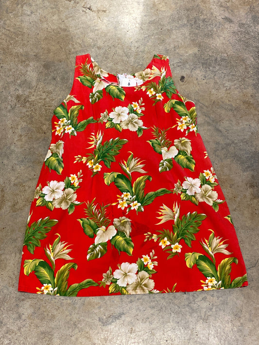 Unbranded Red Hawaiian Floral Palm Sleeveless Vintage Dress