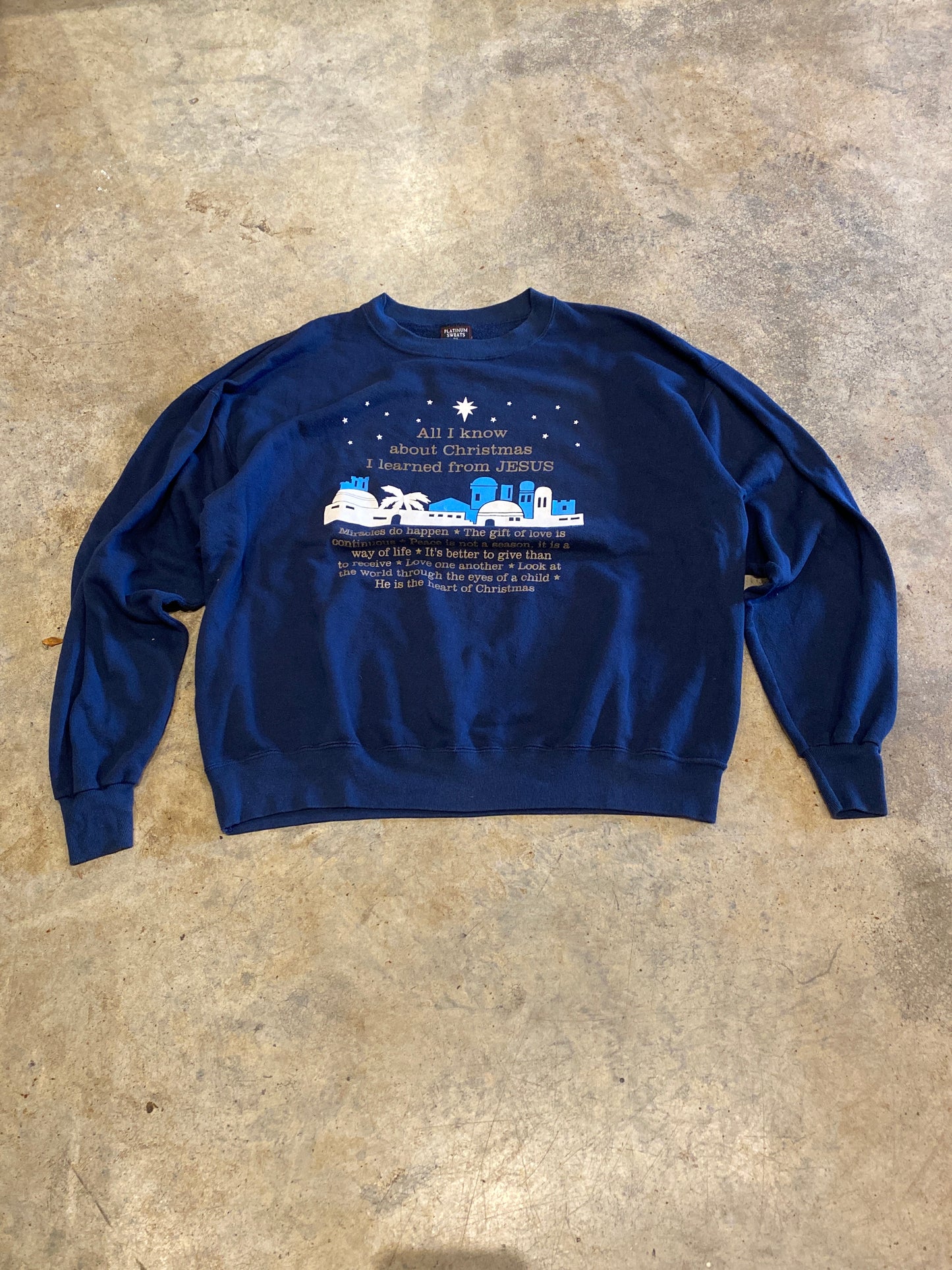 Platinum Sweats Christmas Jesus Navy Blue XXLarge Sweater Vintage