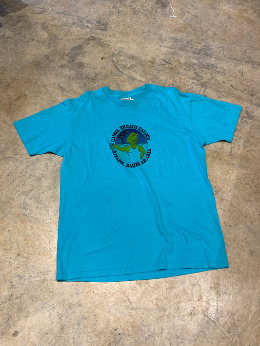 Hanes Beefy-T Camel Breath Saloon Saudi Arabia Blue Made in USA Single Stitch XLarge Vintage Shirt