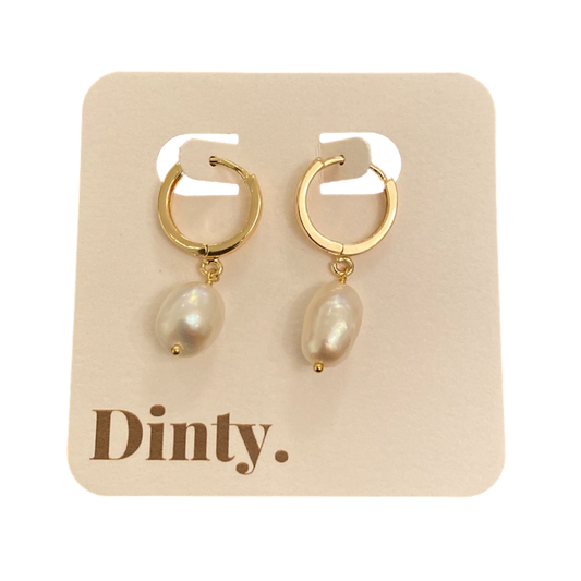 Dinty Designs | Pearl & Circle Huggie Earrings