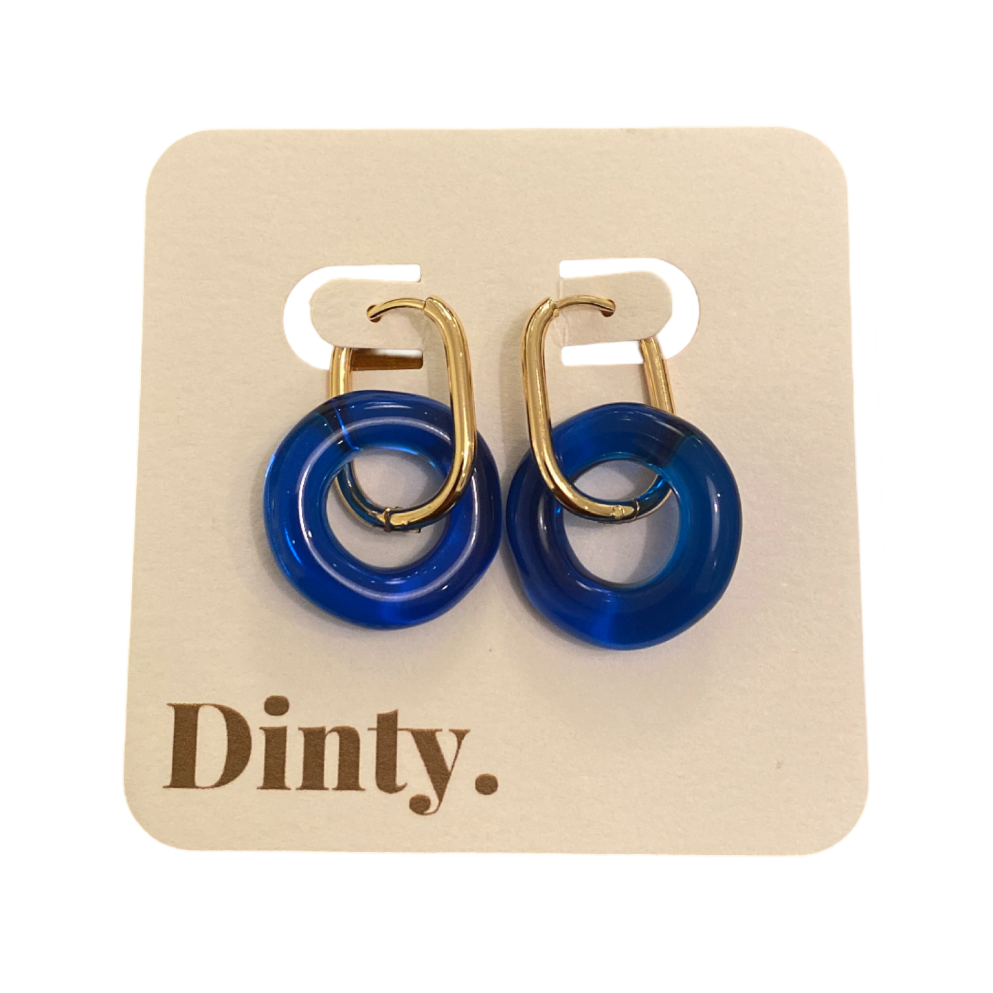 Circle Deep Blue & Oval Huggie Earrings