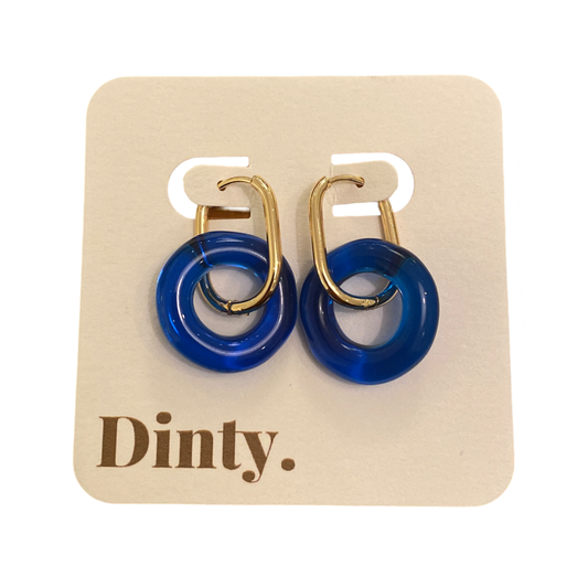Dinty Designs | Circle Deep Blue & Oval Huggie Earrings