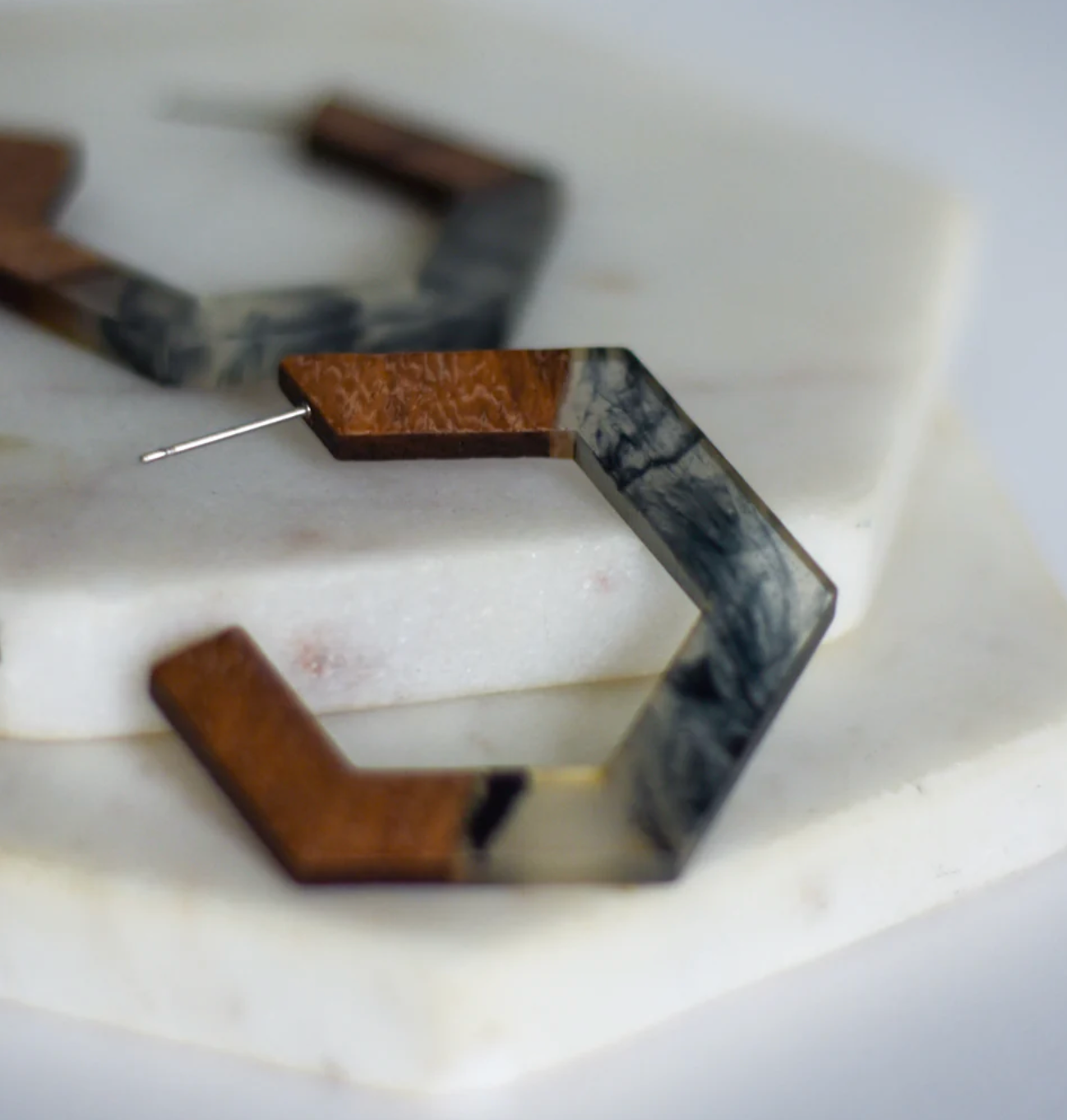 Whimsy’s Jewels | Wood Resin Hexagon Hoop Earrings