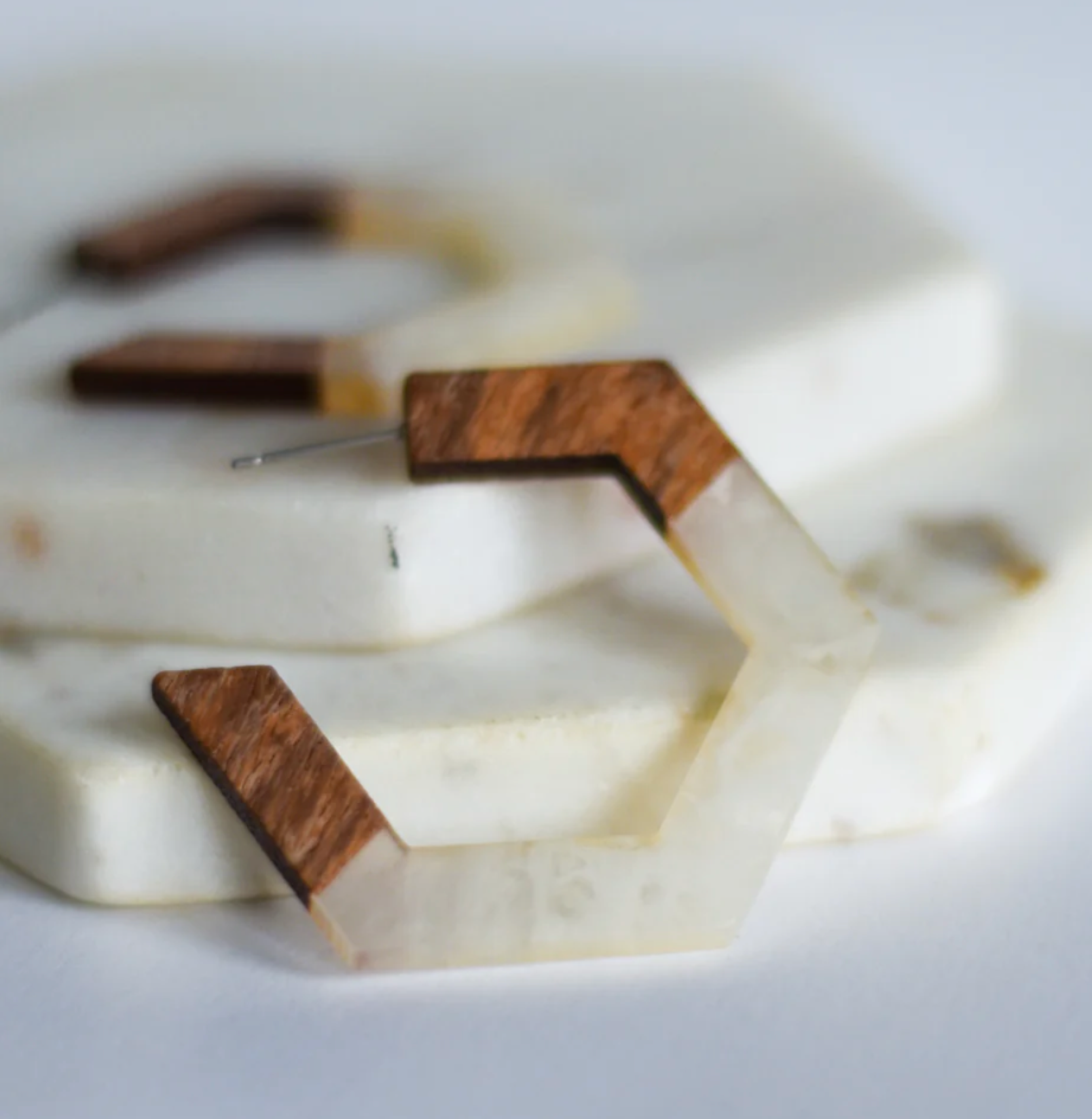 Whimsy’s Jewels | Wood Resin Hexagon Hoop Earrings