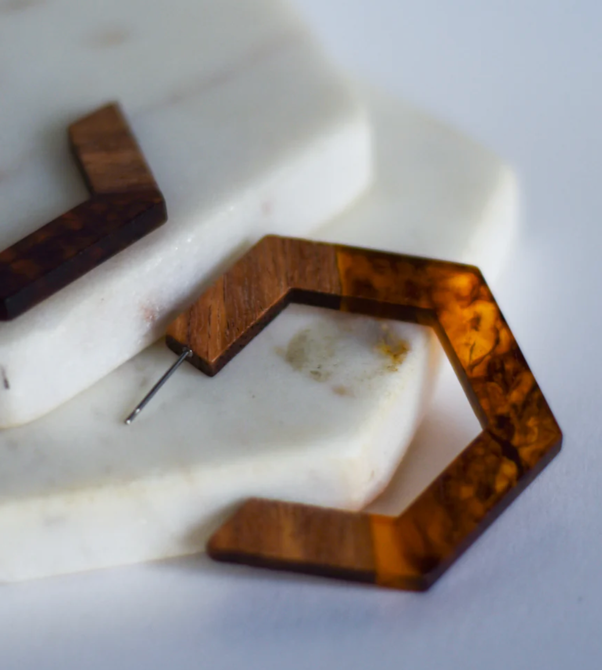 Whimsy’s Jewels | Wood Resin Hexagon Hoop Earrings
