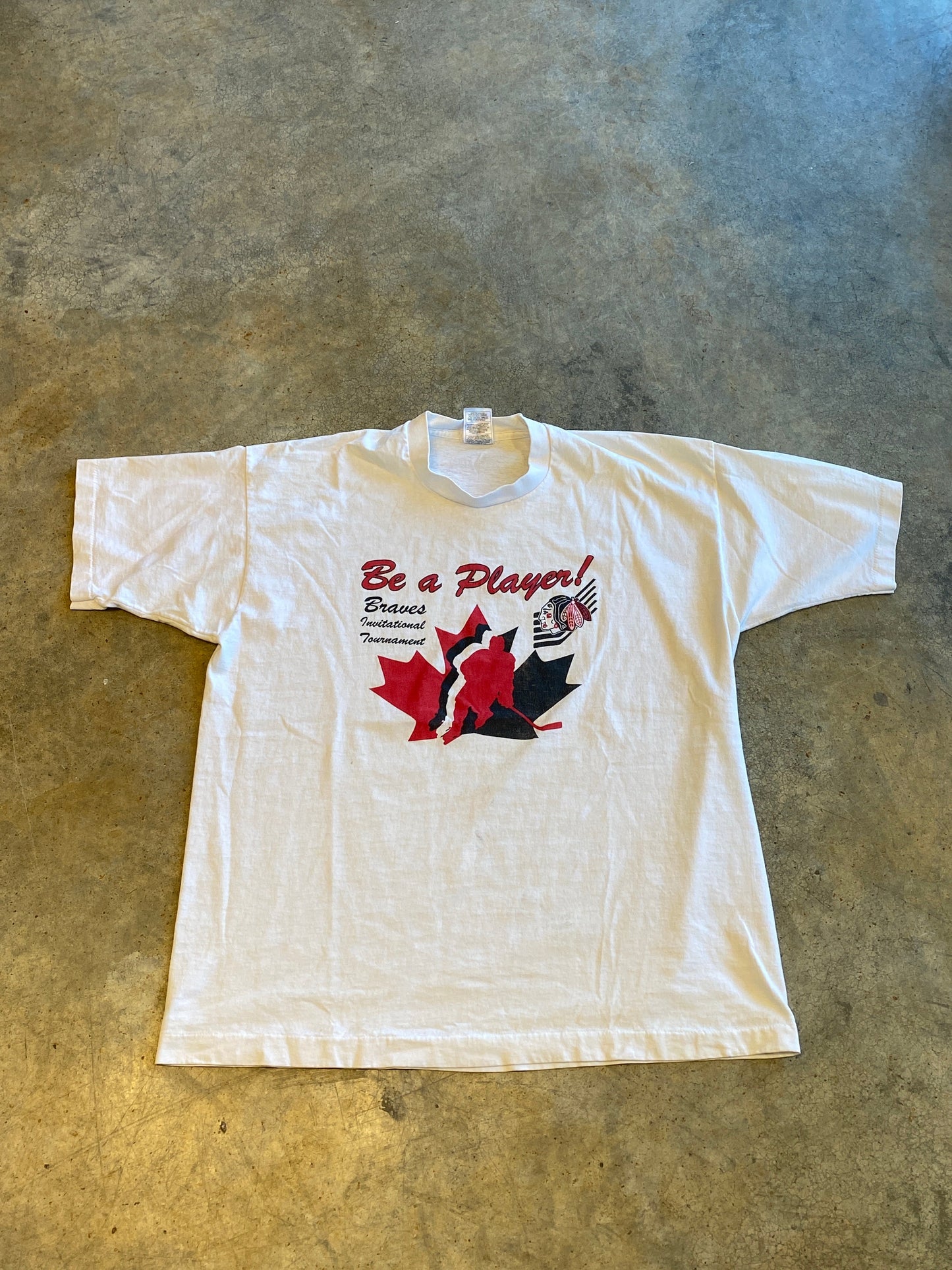 Be a Player Braves Hockey SS White Vintage Shirt XL Single Stitch Made in Canada