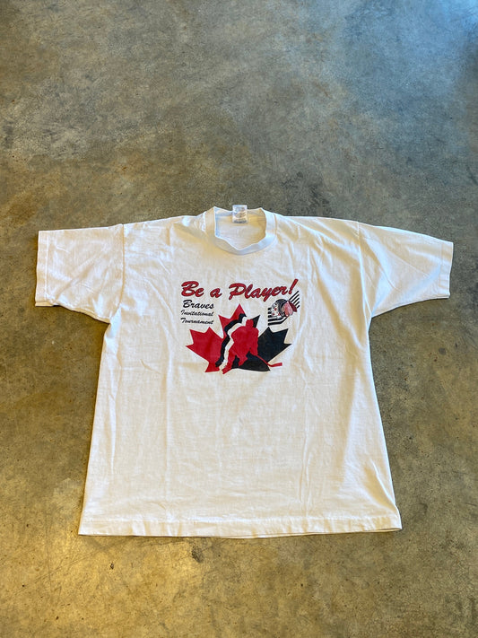 Be a Player Braves Hockey SS White Vintage Shirt XL Single Stitch Made in Canada