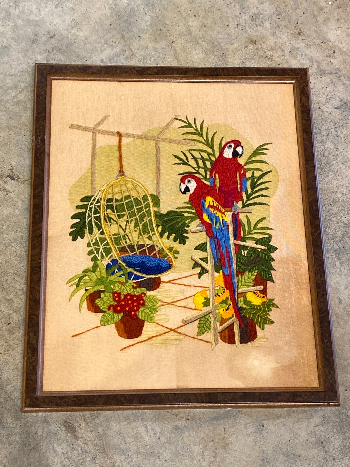 Two Parrots Embroidered Wall Art