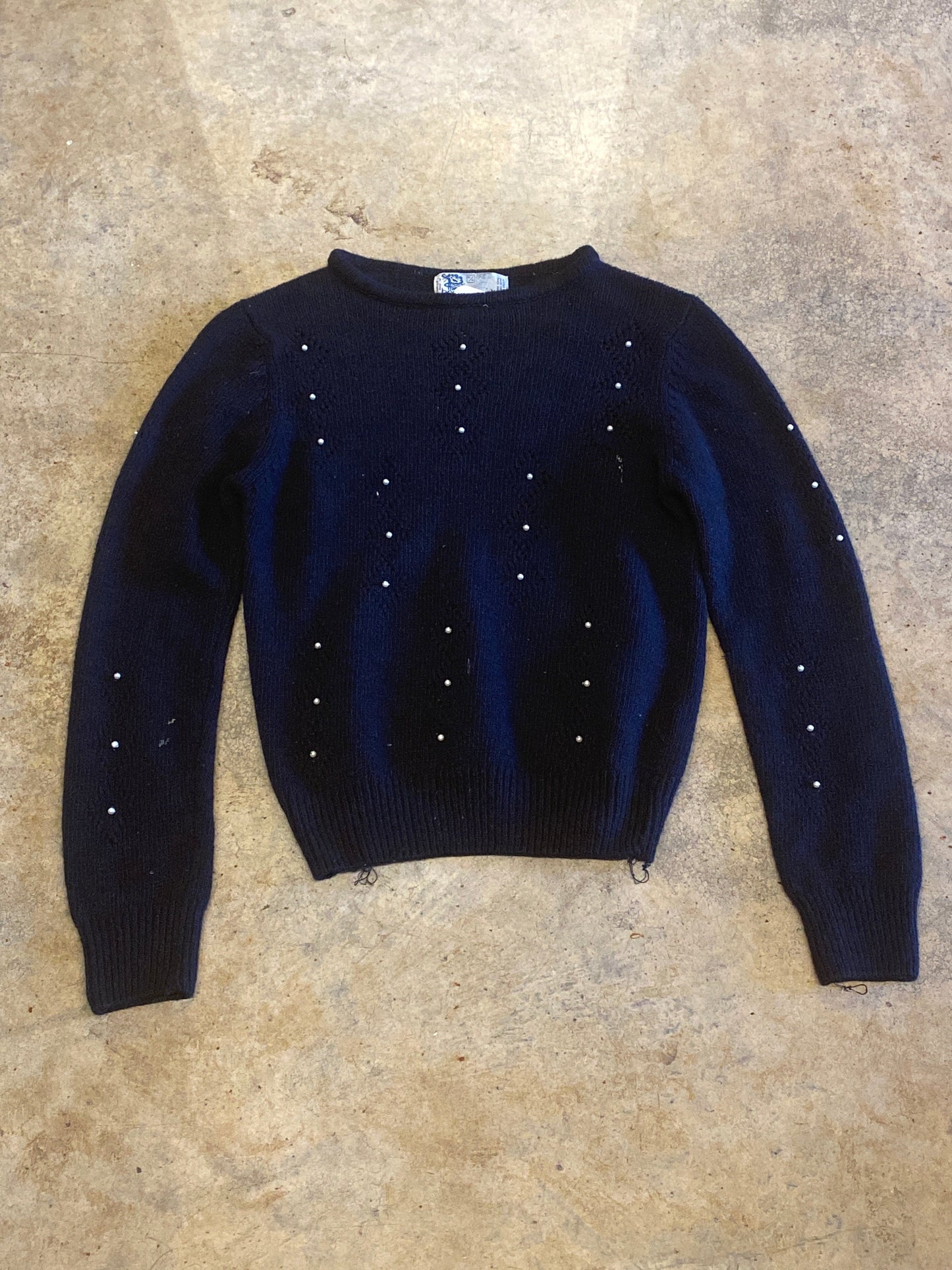 Honey Bunch Black Sweater with Pearls Medium Vintage