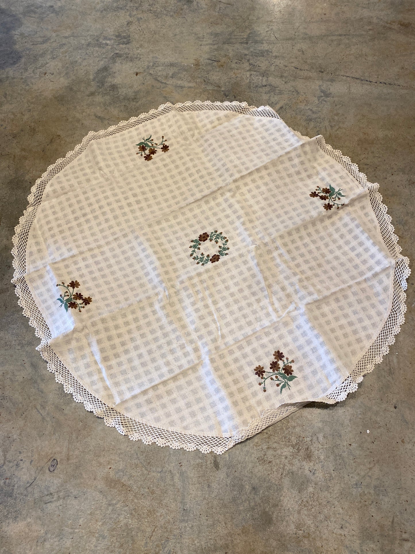 Amazing Tan | Linen Embroidered Round Tablecloth