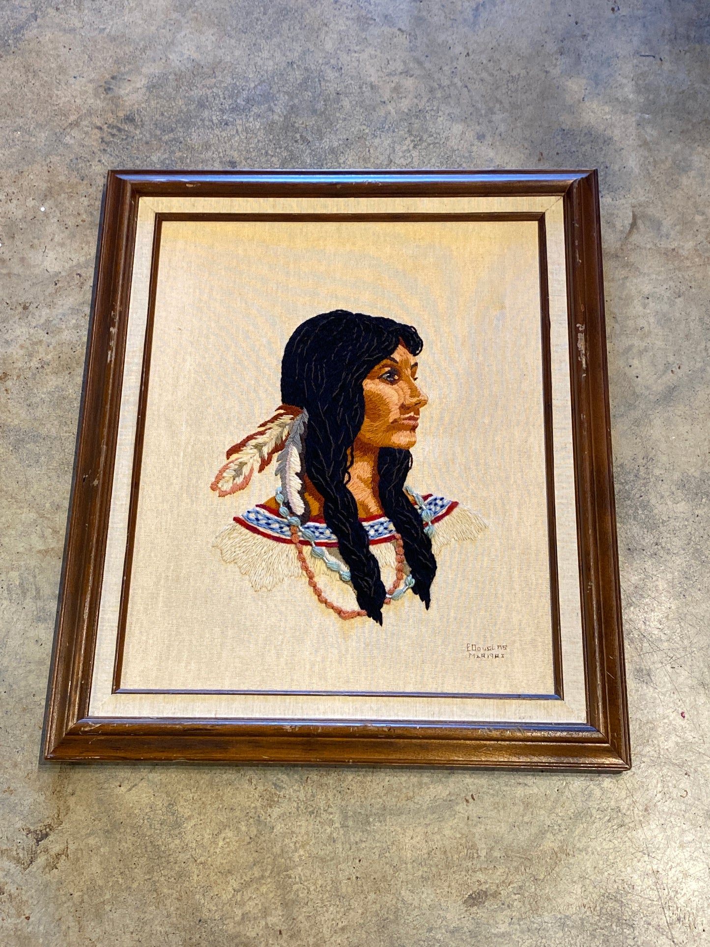 First Nations Woman Embroidered Wood Framed Art