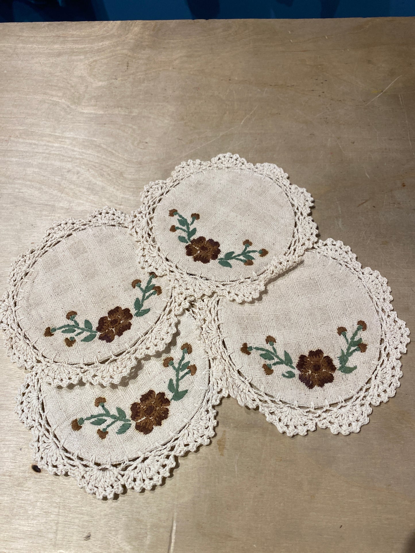 Amazing Tan | Linen Embroidered Coaster set 4