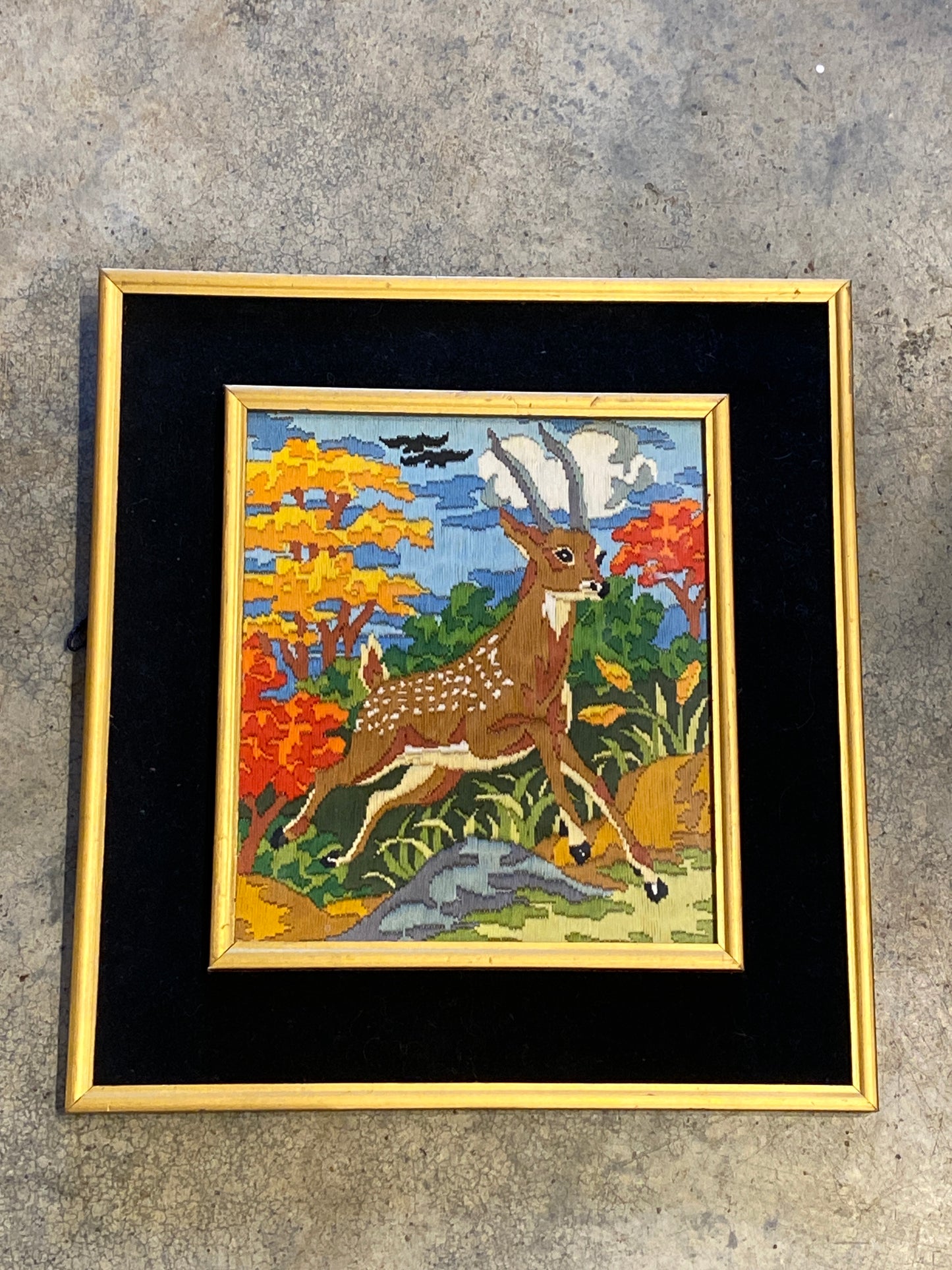 Jassal General Framed Embroidered Deer Felted Art