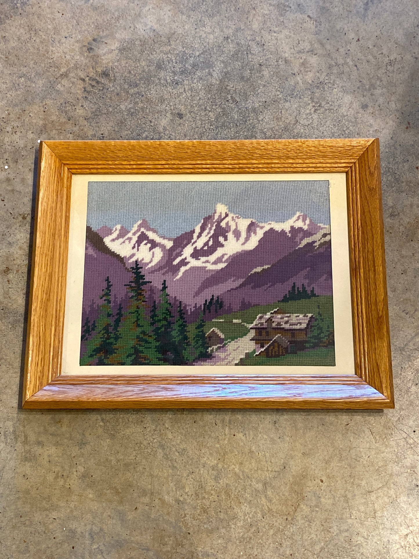 Cross Stitch Framed Mountain Scene Wall Art