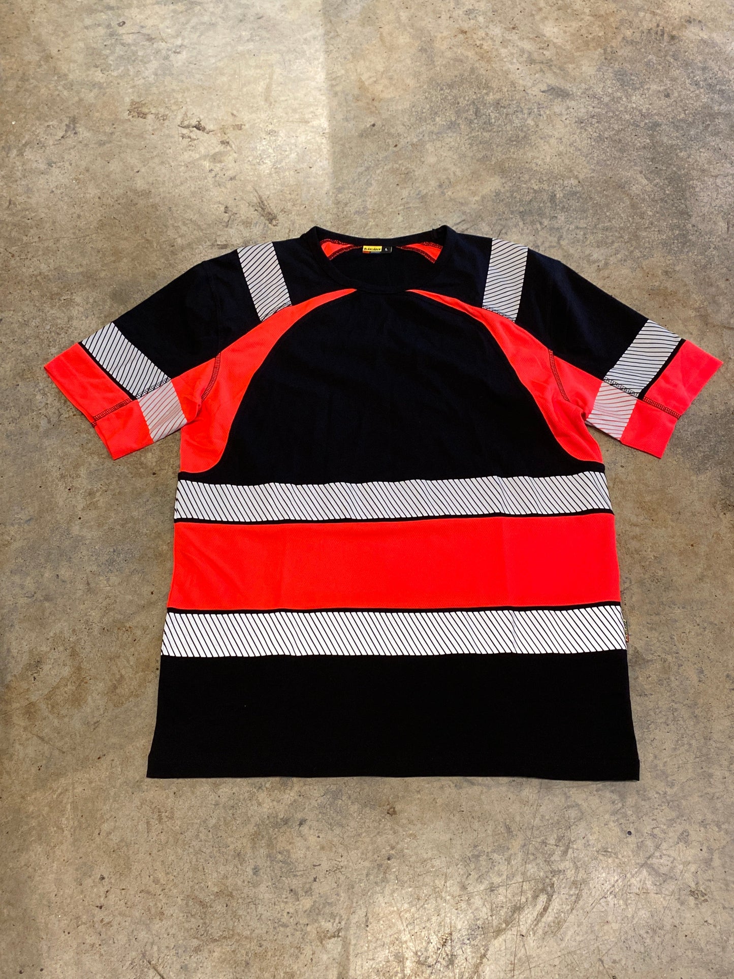 Blaklader Workwear Striped Black Orange Large Shirt