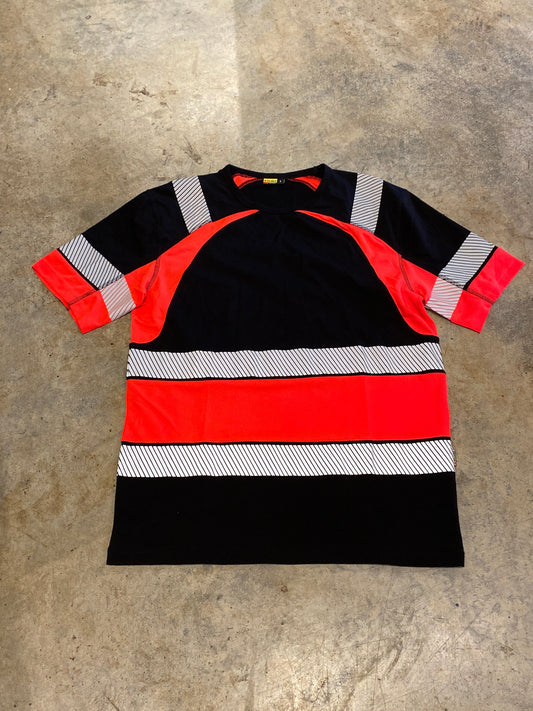 Blaklader Workwear Striped Black Orange Large Shirt