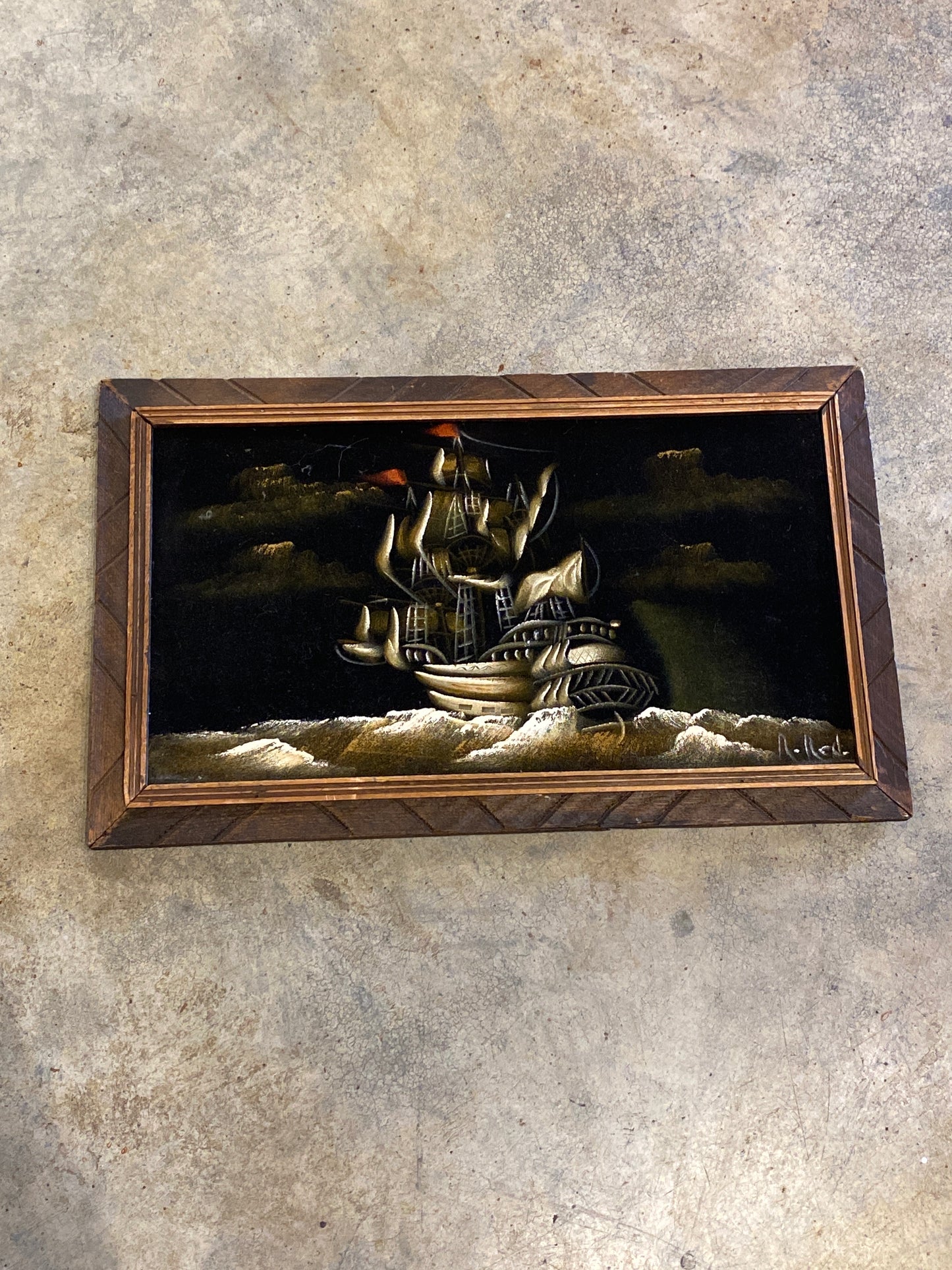 Felted Framed Painted Ship Wall Art