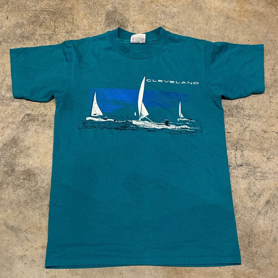 Hanes Fifty-Fifty Cleveland Freedom of Expression Teal Small 1988 Sailboat Single Stitch Vintage Shirt