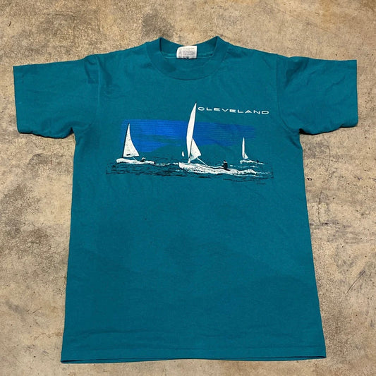 Hanes Fifty-Fifty Cleveland Freedom of Expression Teal Small 1988 Sailboat Single Stitch Vintage Shirt