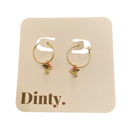 Mini Mushroom & Dainty Hoop Earrings