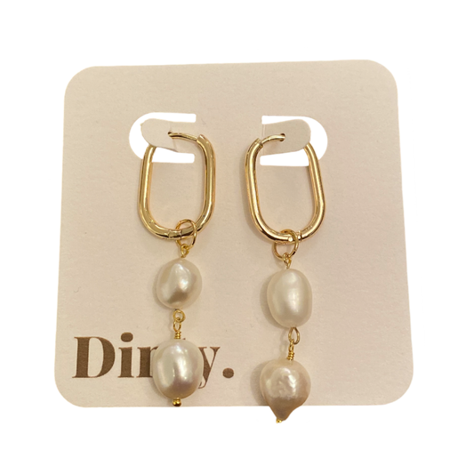 Pearl Dangle & Oval Huggie Earrings