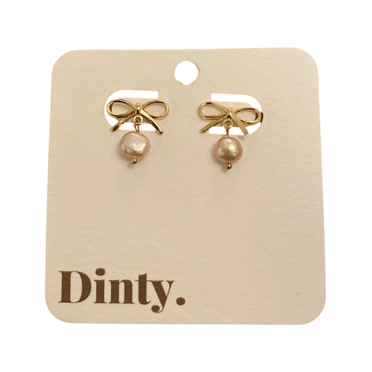 Mini Bow Stud & Pink Pearl Earrings