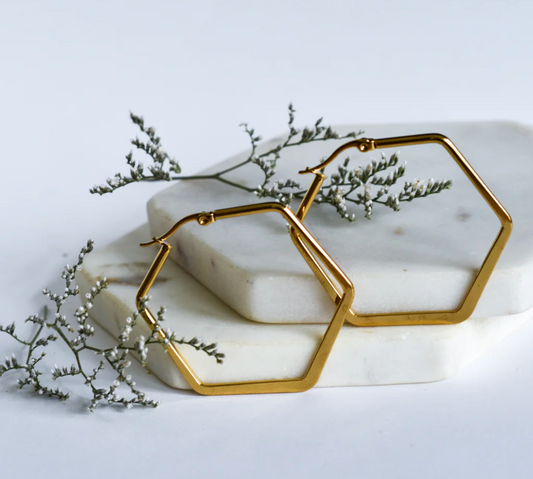 Whimsy’s Jewels | Gold Hexagon Hoop Earrings