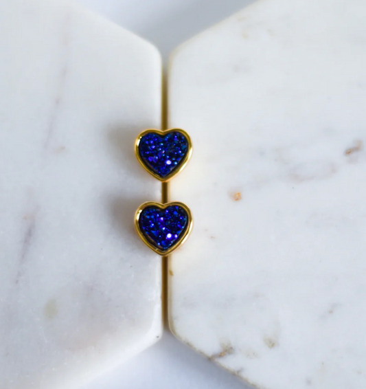 Whimsy’s Jewels | Druzy Heart Gold Stud Earrings