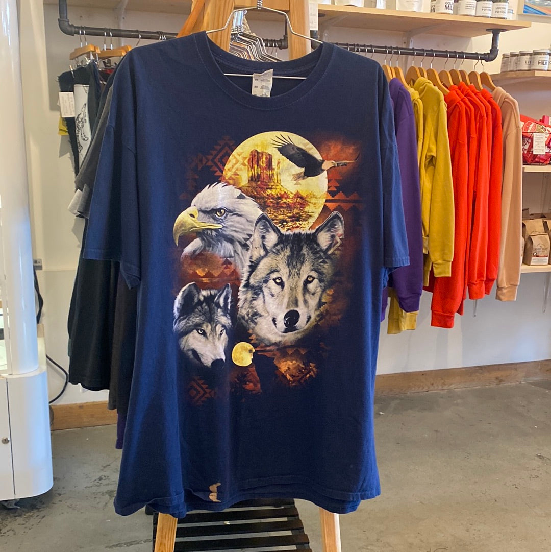 Thrift Jerzees Eagle Wolf Desert Navy S/S T-Shirt (XXLarge)